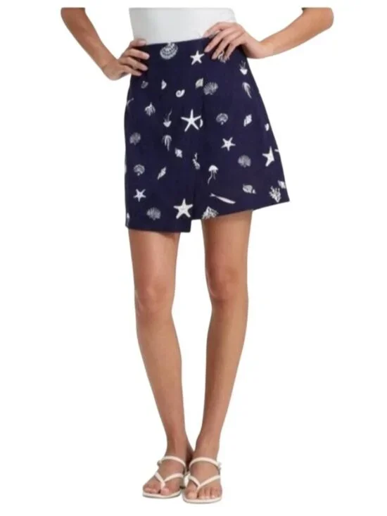 A New Day Navy Blue Skort With White Seashell Print Size 10 Side Zipper Closure - Picture 1 of 10